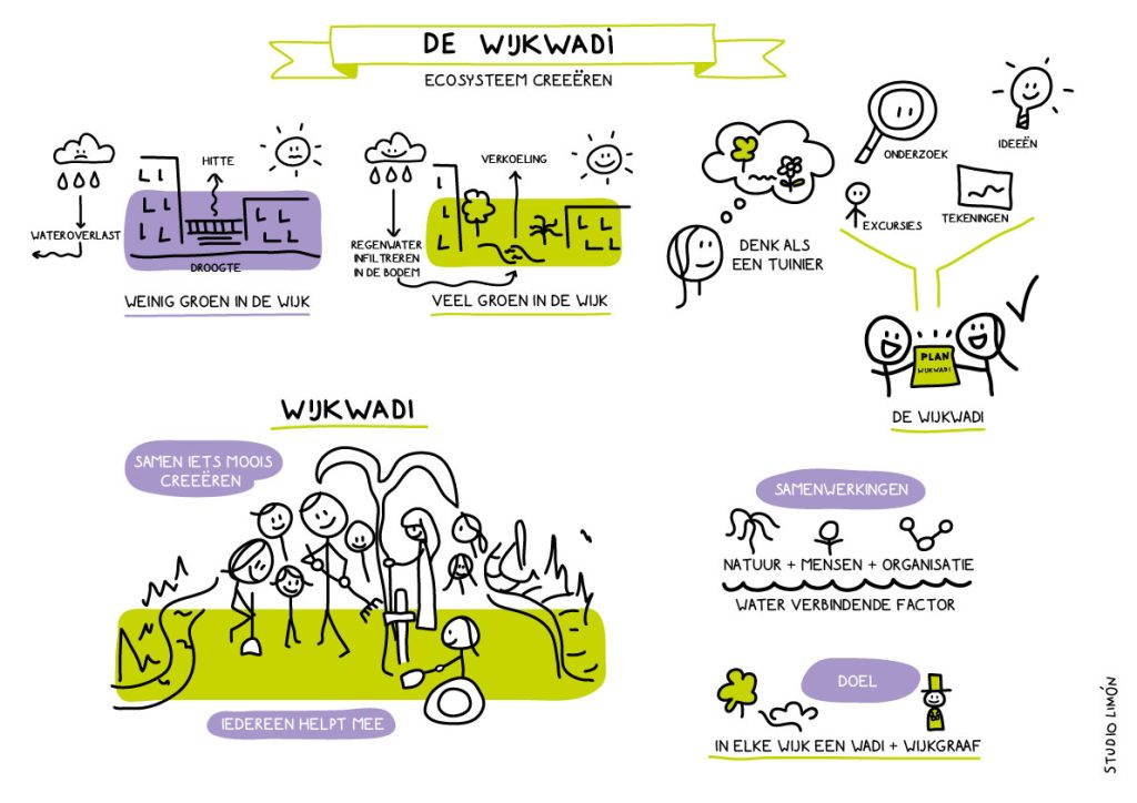 Getekend verslag Wijkwadi Waterschap Hollandse Delta over klimaatadaptatie en samenwerking visueel samengevat
